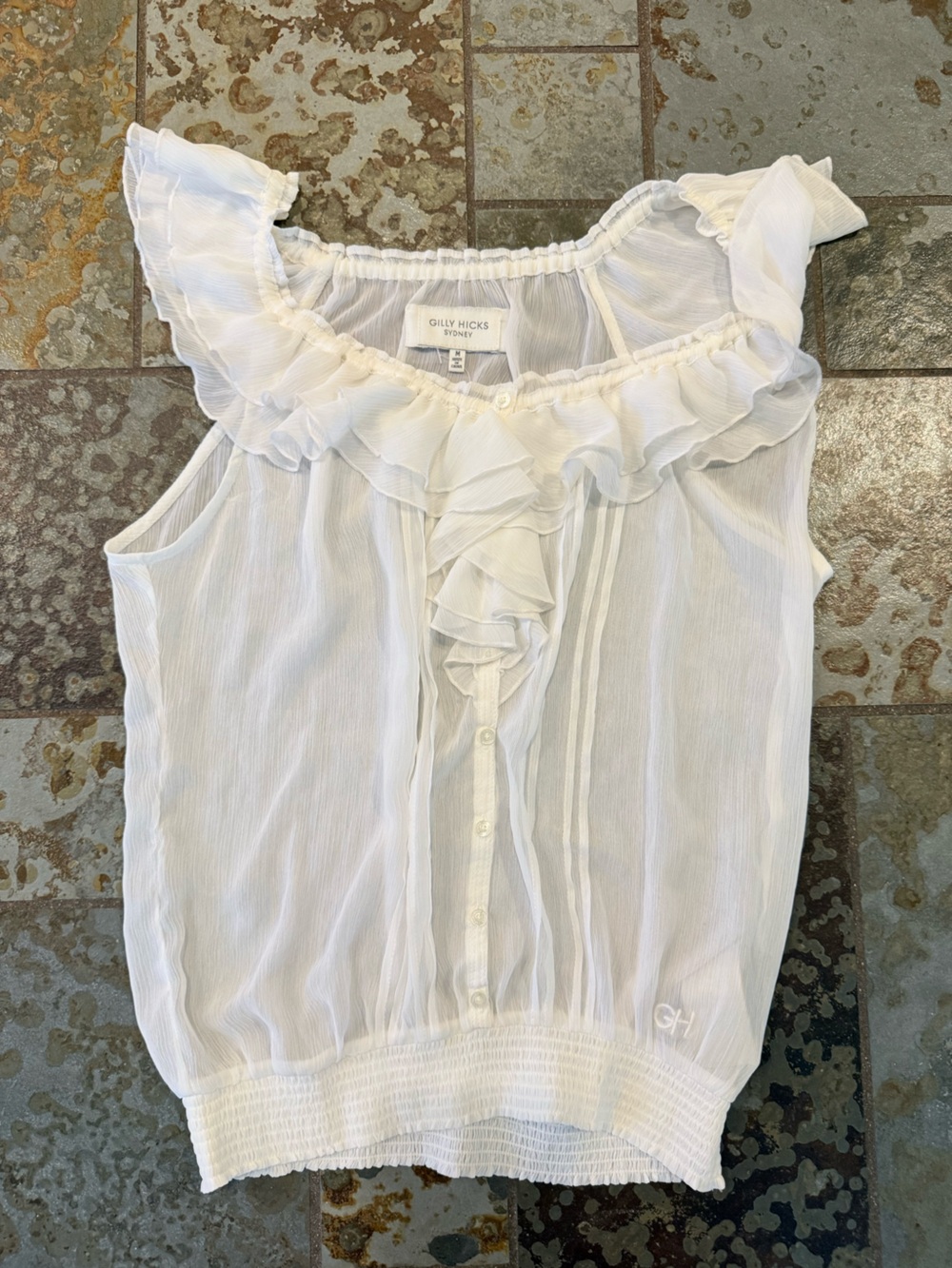 Gilly Hicks White Ruffle Sleeveless Blouse